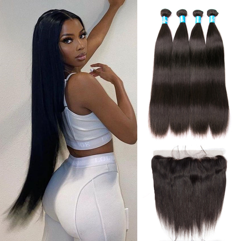 Amanda Indian Straight Hair 4 Bundles With 13*4 Lace Frontal 9A Grade 100% Unprocessed Human Hair