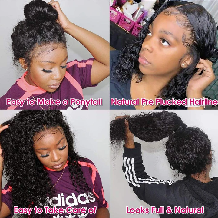 Deep Wave 13*6 Lace Wigs 100% Human Hair Transparent Lace Front Wigs-Amanda Hair