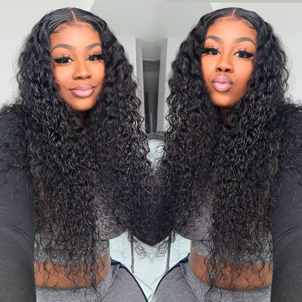 Glueless Curly Wave Hair 13x6 Undetectable Transparent Lace Black Human Hair Wigs-Amanda Hair