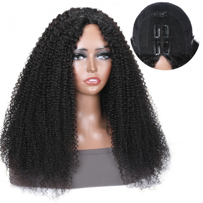 Glueless V Part Wig Beginner Friendly Curly Human Hair No Sew In No Gel NO Leave Out- Amanda Hair