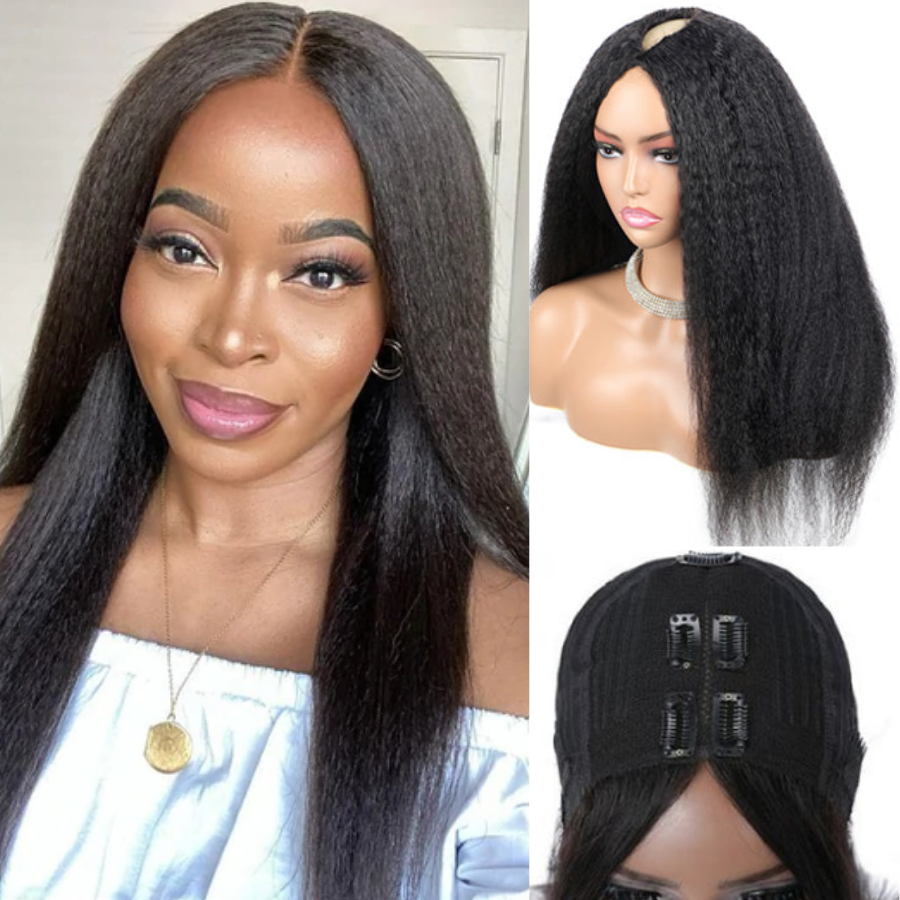 Kinky Straight V Part Wig Beginner Friendly Undetectable No Leave Out Natural Scalp Protective Upgrade Glueless Human Hair Wigs- Amanda Hair