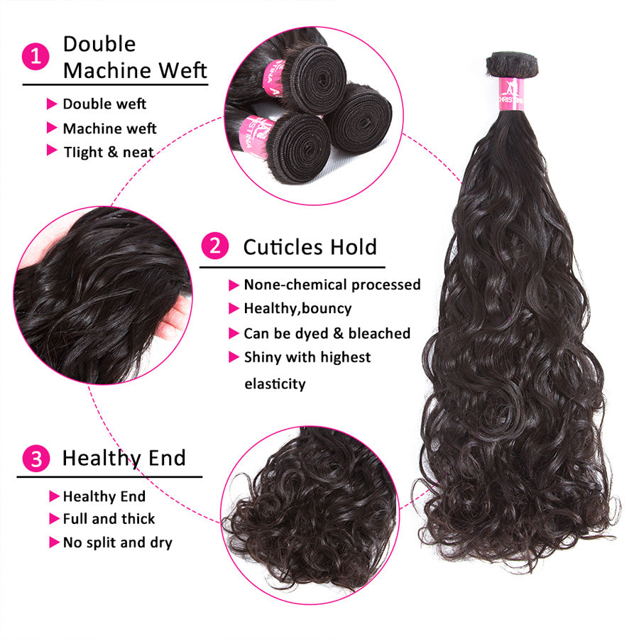 Brazilian Water Wave 3 Bundles With 4*4 Lace Closure 10A Grade 100% Remi Human Hair Hot Sell Wave Bundles Hair Extensions - Amanda Hair