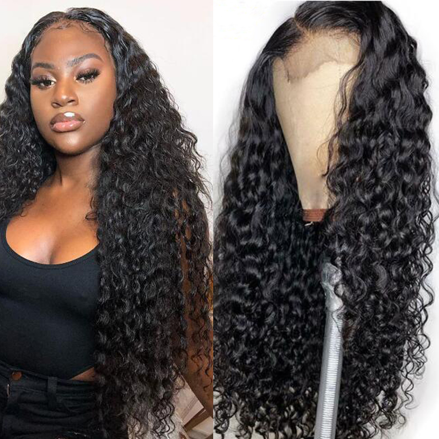 Water Wave Wig Human Hair 4*4 HD Lace Closure Wig Natural Color 180% Density-Amanda Hair