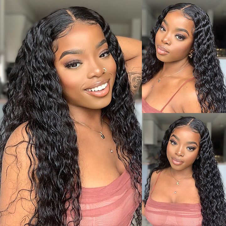 Water Wave Wig Human Hair 4*4 HD Lace Closure Wig Natural Color 180% Density-Amanda Hair