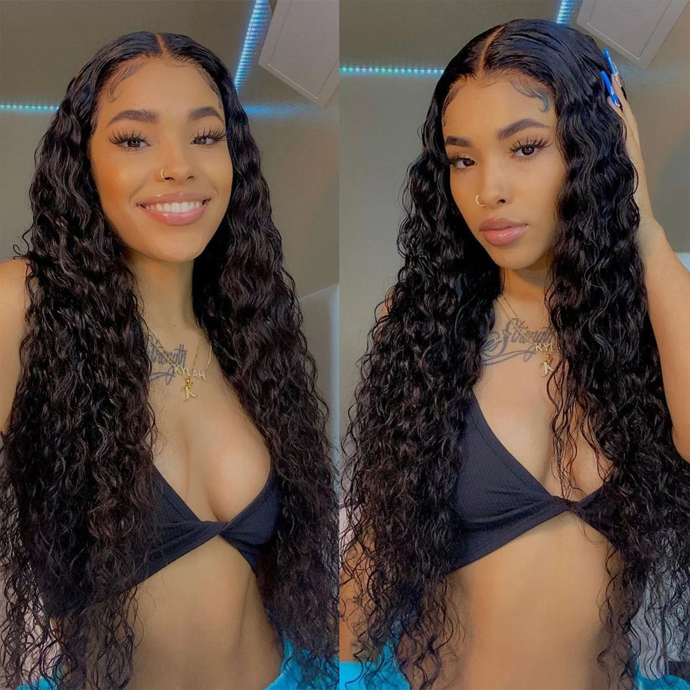 Water Wave Wig Human Hair 4*4 HD Lace Closure Wig Natural Color 180% Density-Amanda Hair