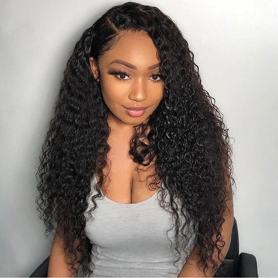 Glueless 180% Density Long Water Wave Hair T Part Lace Front Human Hair Hand Tied Wigs - Amanda Hair