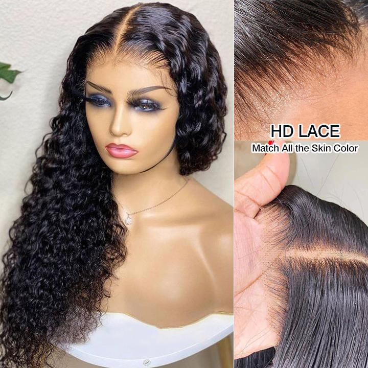 Glueless Water Wave Wigs Human Hair 4*4 HD Lace Closure Wigs 180% Density With Preplucked Hairline-Amanda Hair