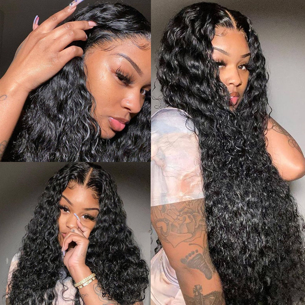Water Wave Wig Human Hair 4*4 HD Lace Closure Wig Natural Color 180% Density-Amanda Hair