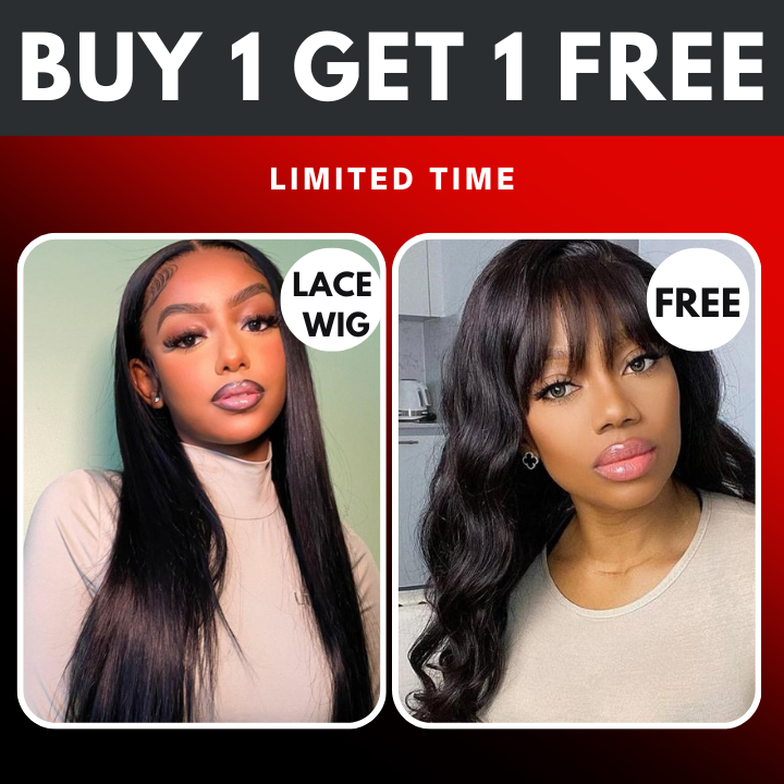 Flash Sale: Buy Straight Hair 13*4 HD Lace Wig, Get Glueless Body Wave Hair With Bangs For Free